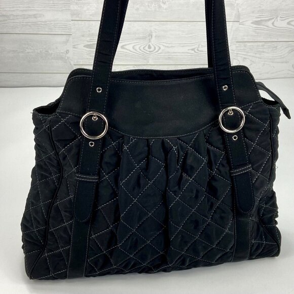 Vera Bradley Large Classic Quilted Tote Shoulder Bag 18x14x5 Black Quilted Clean - Picture 2 of 6